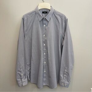 Theory Shirt Men’s Large Blue Black White Woven Long Sleeve dressy business